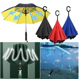 자외선 차단 선풍기 우산 LED 투명 장우산 3단 자동 조명우산 거꾸로 장우산